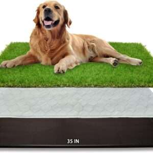 Dog Grass Large Potty Patch, Dog Litter Boxes Artificial Grass Bathroom Turf for Pet Training, Washable Puppy Pee Pad, Perfect Indoor/Outdoor Portable Potty Pet Loo (Tray system-35"X22.6")